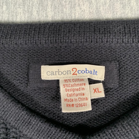 Carbon2Cobalt Sweater Mens XL Navy V Neck Cotton Cashmere Knit Pullover Textured - Picture 4 of 9